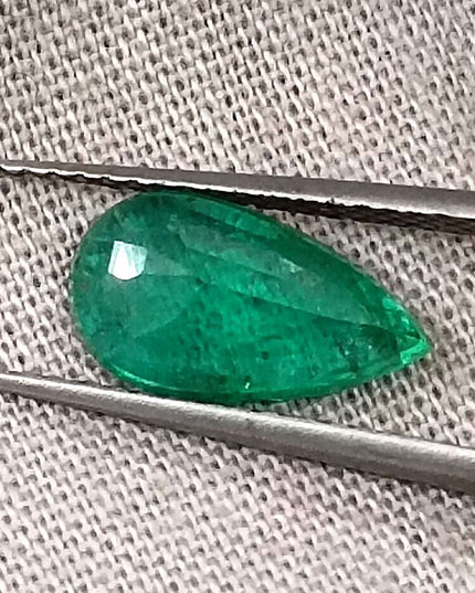GSI Certified 1.33ct Deep Green Pear Cut Zambian Emerald Minor Oiled Loose Gemstone