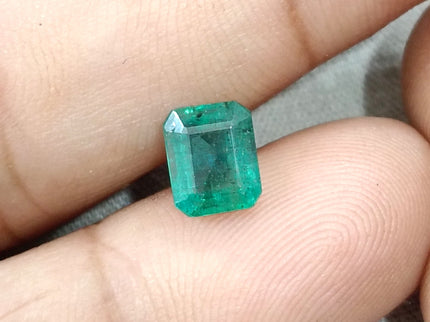 1.57ct Natural Emerald Medium Deep Green Zambian Octagon Cut Gemstone