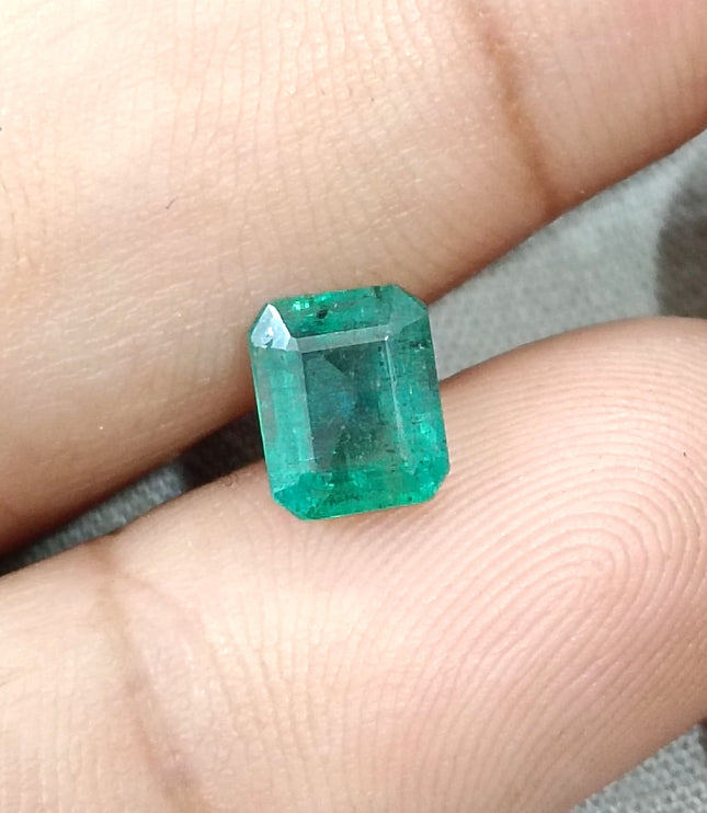 1.57ct Natural Emerald Medium Deep Green Zambian Octagon Cut Gemstone