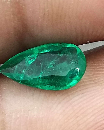 GSI Certified 1.33ct Deep Green Pear Cut Zambian Emerald Minor Oiled Loose Gemstone