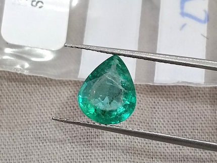 1.72ct Natural Emerald Zambia SGL Certified Medium Green Pear Cut Loose Gemstone