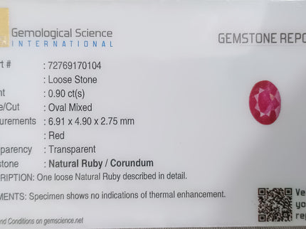 Mozambique Ruby 0.90ct Certified Natural Untreated Blood Red Gemstone