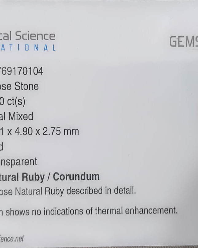 GSI Certified 0.90ct Blood Red Ruby, Untreated