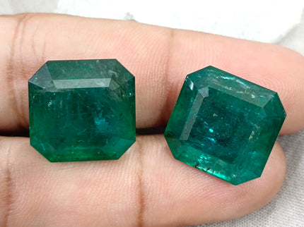 Matched Natural Emerald Pair 47.96ct Zambia Rare Octagon Cut loose Gemstone
