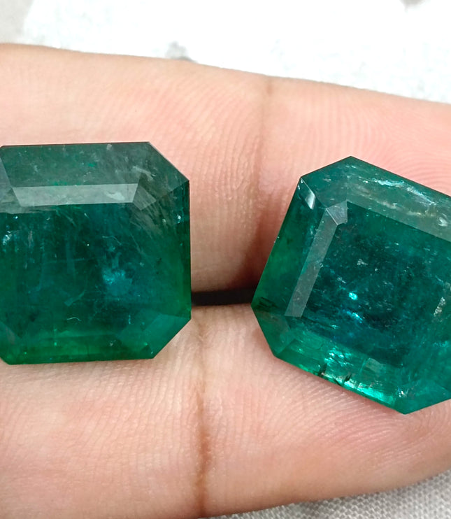 Matched Natural Emerald Pair 47.96ct Zambia Rare Octagon Cut loose Gemstone