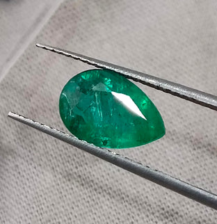 1.57ct Zambian Emerald Certified Natural Medium Deep Green Pear Cut Loose Gemstone