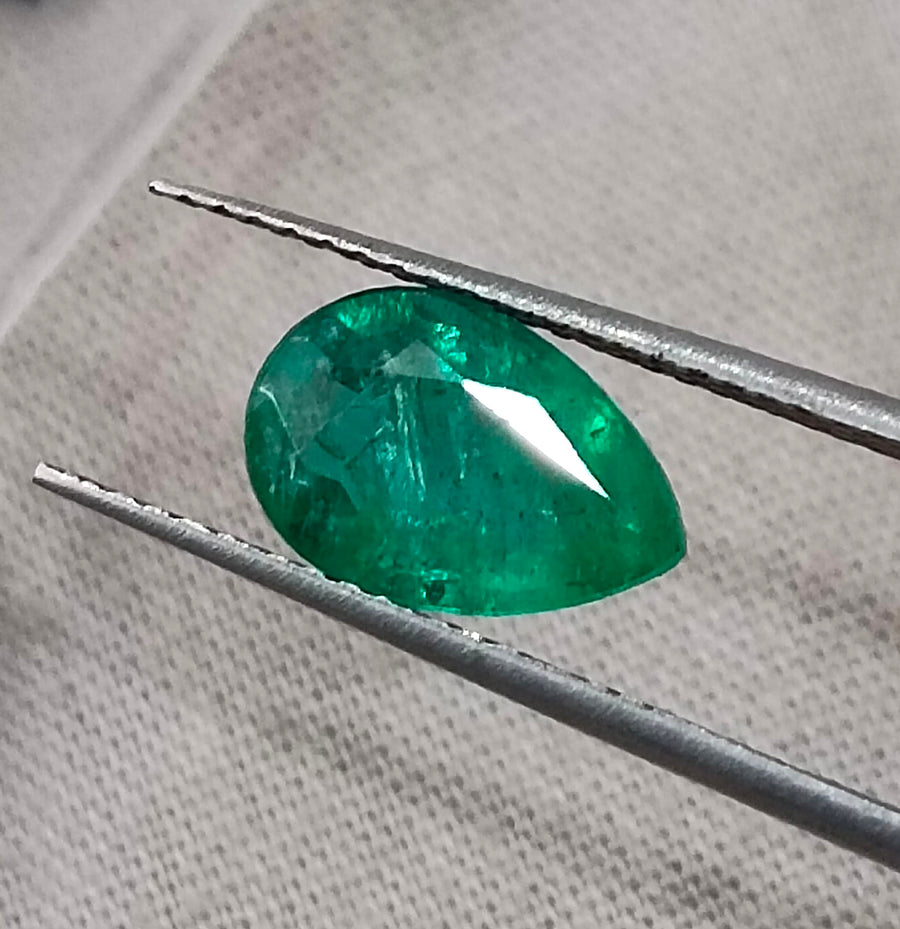 1.57ct Zambian Emerald Certified Natural Medium Deep Green Pear Cut Loose Gemstone