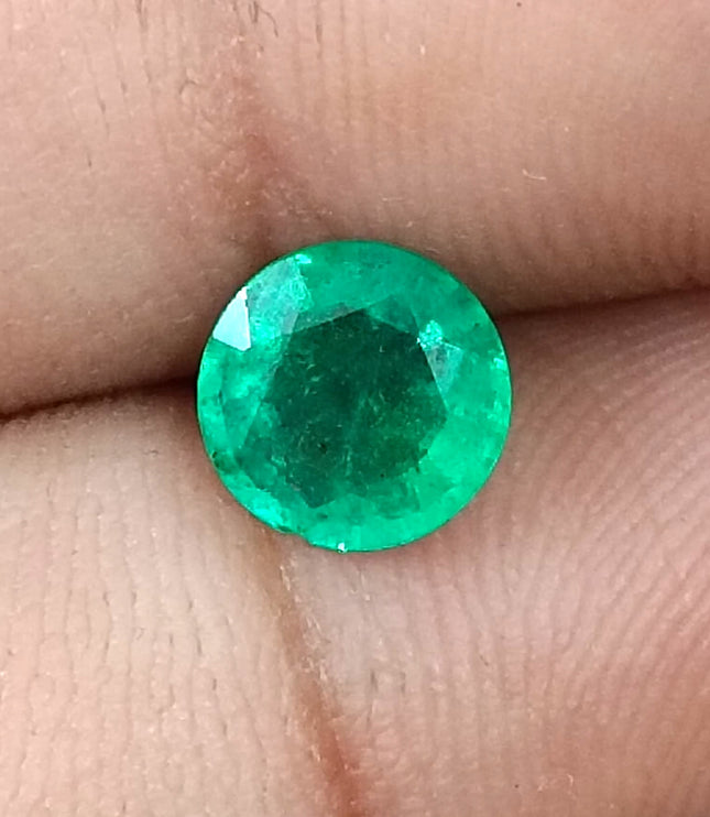 Zambian Emerald 1.00ct Certified Natural Medium Bright Shamrock Green Round Cut Gemstone