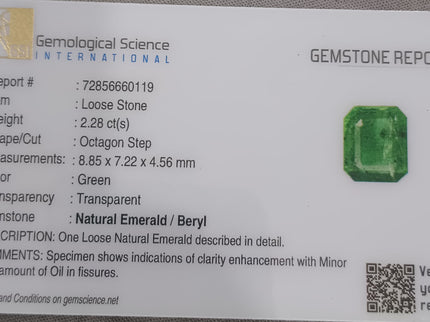 Certified 2.28ct Medium Green Zambian Emerald.
