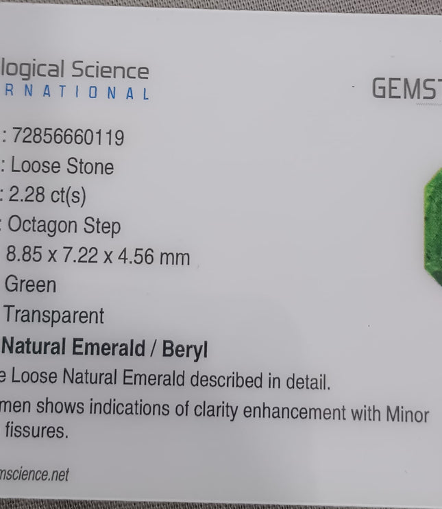 Certified 2.28ct Medium Green Zambian Emerald.