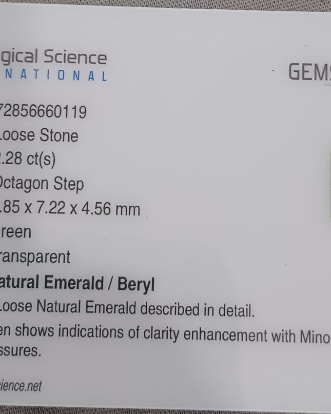 GSI Certified 2.28ct Medium Green Zambian Emerald, Natural Gemstone