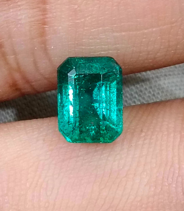Shiny Zambian Emerald 2.16ct Medium Deep Bluish Green Octagon Cut Gemstone
