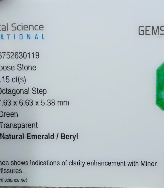 2.15ct Zambian Emerald, Certified Natural Medium Green Octagon Cut Gemstone