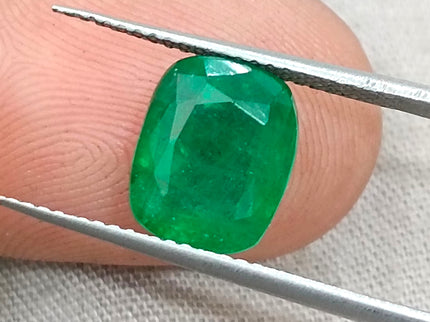 Zambian Emerald 3.34ct Certified Natural Medium Deep vivid Green Cushion Cut Loose Gemstone