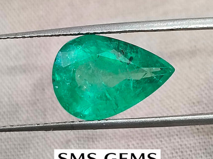 3.96ct Colombian Color Emerald Natural GSI Certified Medium Green Pear Cut Gemstone