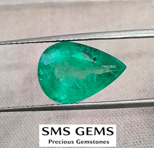3.96ct Colombian Color Emerald Natural GSI Certified Medium Green Pear Cut Gemstone
