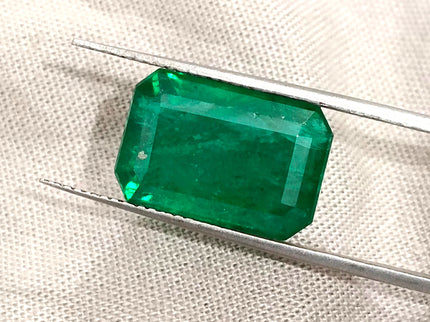 11.10ct Zambian Emerald Vivid Deep Green Octagon Cut Natural Gemstone