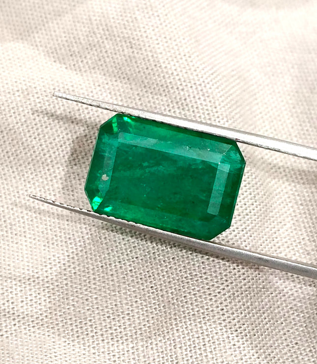 Huge Emerald Natural 11.10ct Certified Zambian Vivid Deep Green Octagon Cut Gemstone