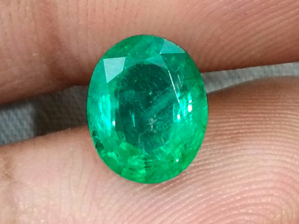 Zambian Emerald 2.40ct Neon Green Natural Certified Oval Cut Loose Gemstone