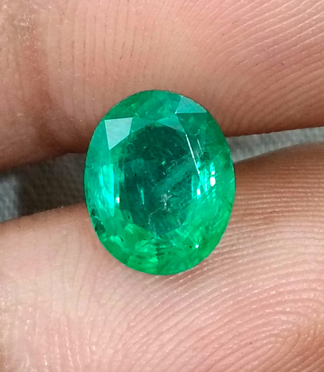 Zambian Emerald 2.40ct Neon Green Natural Certified Oval Cut Loose Gemstone