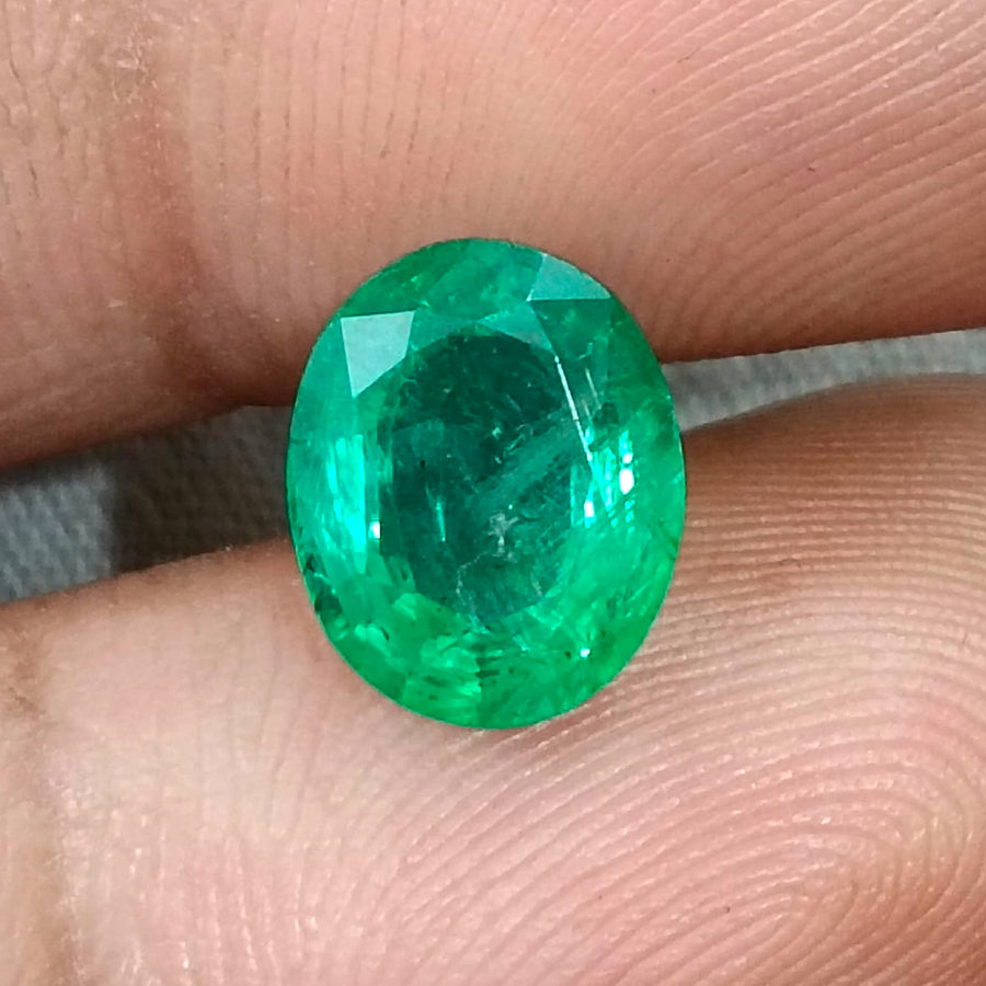Zambian Emerald 2.40ct Neon Green Natural Certified Oval Cut Loose Gemstone
