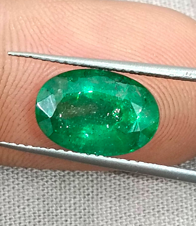 3.24ct Vivid Green Zambian Emerald, Certified Natural Oval Cut Loose Gemstone