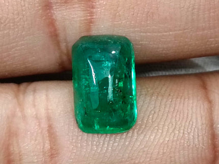 Zambian Emerald 5.88ct Certified Natural Sugarloaf Cut Vivid Green Gemstone