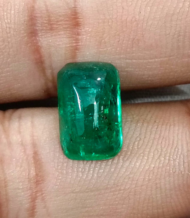 Zambian Emerald 5.88ct Certified Natural Sugarloaf Cut Vivid Green Gemstone