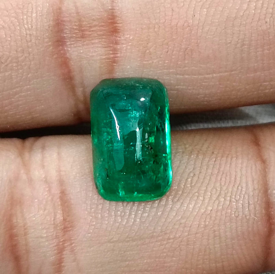 Zambian Emerald 5.88ct Certified Natural Sugarloaf Cut Vivid Green Gemstone