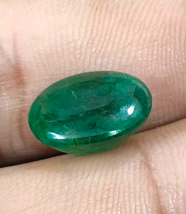 7.15ct Cabochon Cut Vivid Deep Green Natural Zambian Emerald Minor Oiled Loose Gemstone