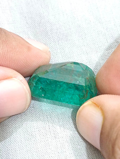 HUGE GSI Certified 36.95ct Deep Green Zambian Emerald , 100% Natural Earth Mined Gemstone