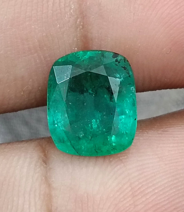 Zambian Emerald 4.25ct Natural Medium Deep Green Cushion Cut Stone