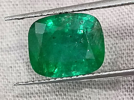 Zambian Emerald 2.62ct Certified Natural Deep Vibrant Green Cushion Cut Loose Gemstone