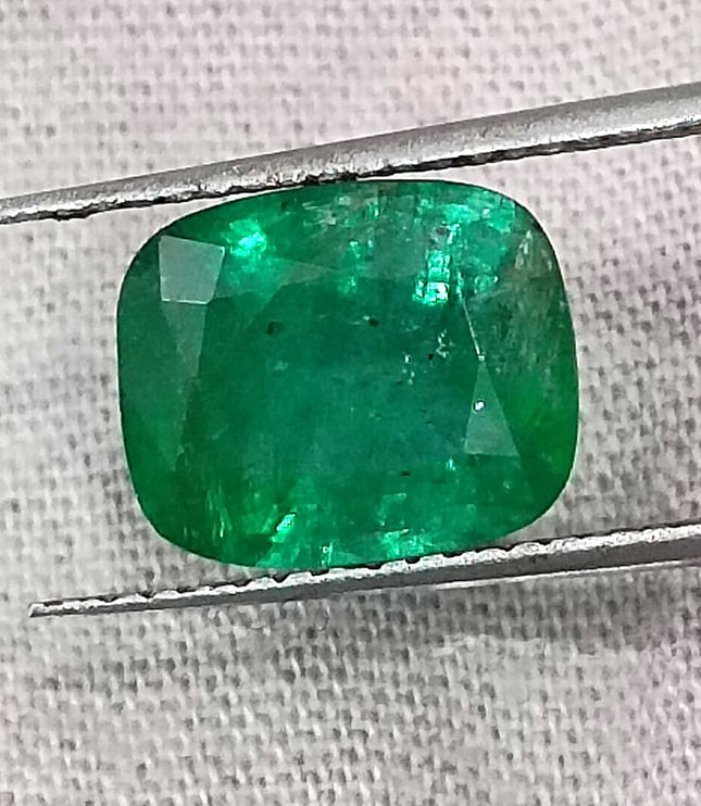 Zambian Emerald 2.62ct Certified Natural Deep Vibrant Green Cushion Cut Loose Gemstone