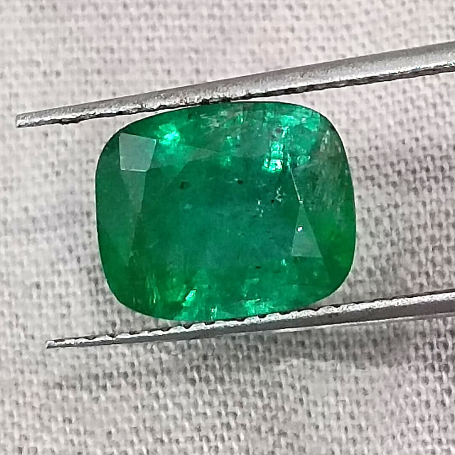 Zambian Emerald 2.62ct Certified Natural Deep Vibrant Green Cushion Cut Loose Gemstone