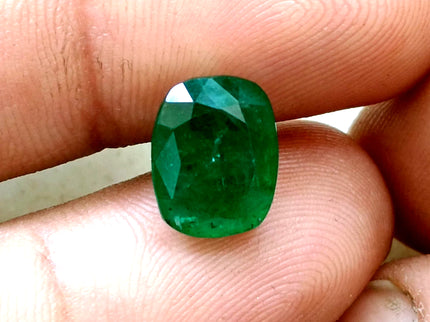 Dark Green 4.42ct Zambian Emerald, Certified Natural Cushion Cut Loose Gemstone