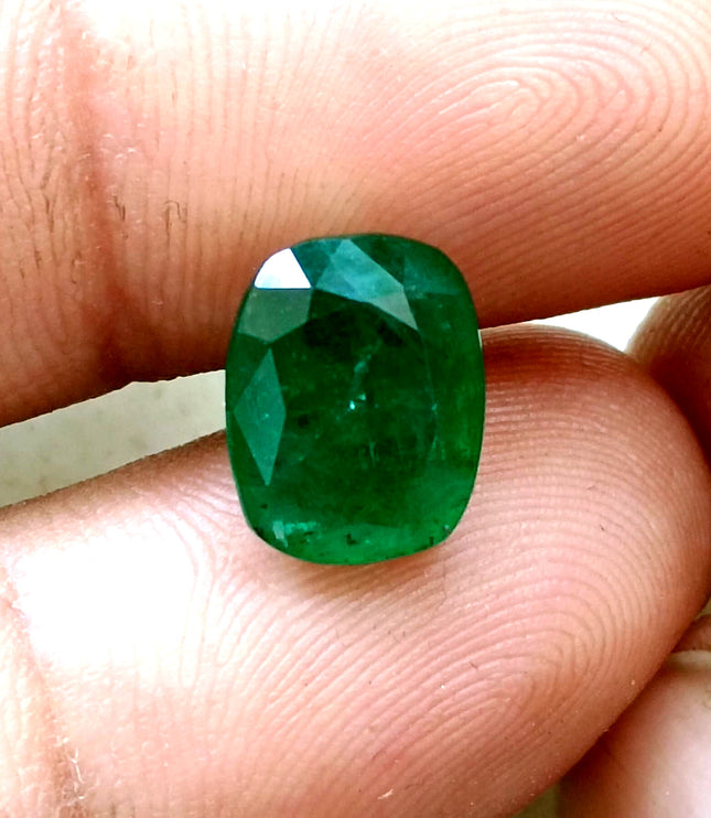 Dark Green 4.42ct Zambian Emerald, Certified Natural Cushion Cut Loose Gemstone