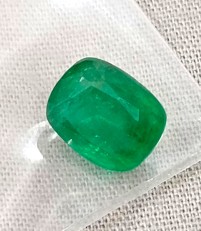 Zambian Emerald 3.34ct Certified Natural Medium Deep vivid Green Cushion Cut Loose Gemstone