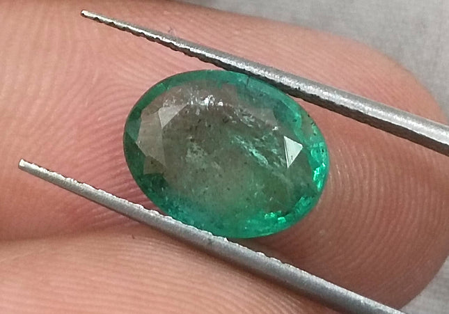 GSI Certified 2.55ct Medium Light Green Natural Zambian Emerald Minor Oiled Loose Gemstone