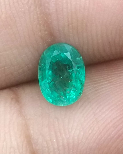 GSI USA Certified 1.31ct Medium Light Shamrock Green Zambian Emerald Minor Oiled Loose Gemstone