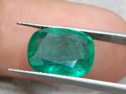 5.35ct Emerald Natural Certified Deep Pure Green Cushion Cut Stone