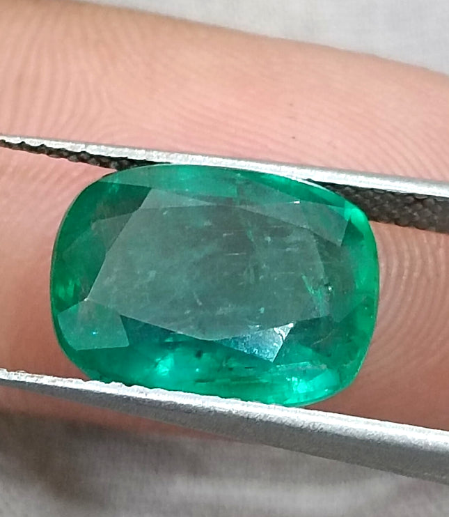 5.36ct Zambian Emerald, Natural Deep Pure Green Cushion Cut Stone