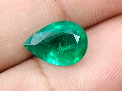 2.69ct Natural Emerald Medium Deep Vivid Green Pear Cut GSI Certified Gemstone