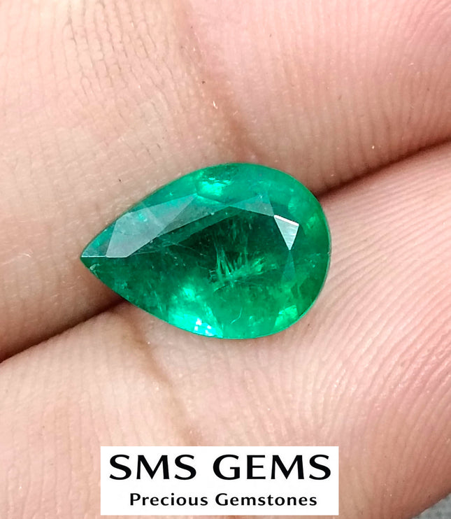 2.69ct Natural Emerald Medium Deep Vivid Green Pear Cut GSI Certified Gemstone