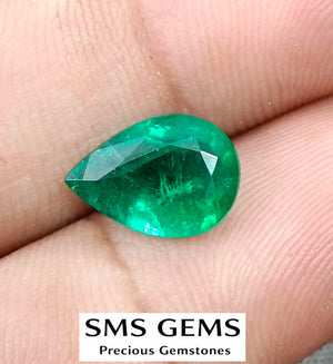 2.69ct Natural Emerald Medium Deep Vivid Green Pear Cut GSI Certified Gemstone