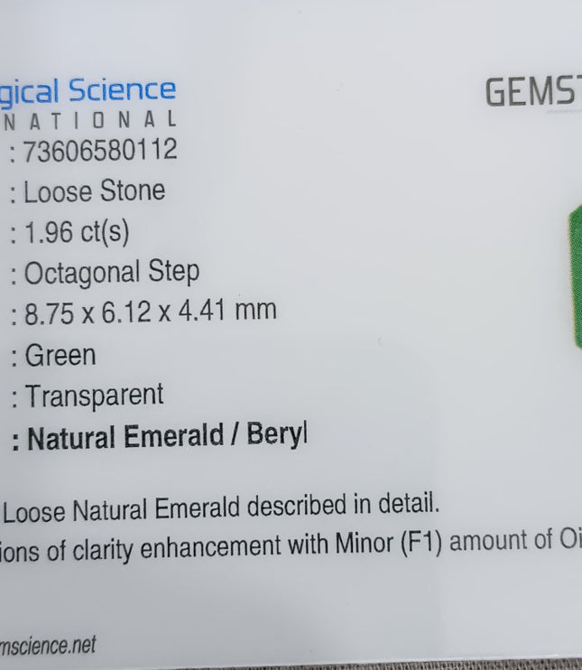 Panjshir Emerald 1.96ct Neon Green Emerald Cut Loose Stone