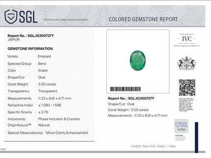 3.05ct Emerald Natural Zambia Medium Deep Green Oval Cut Loose Gemstone