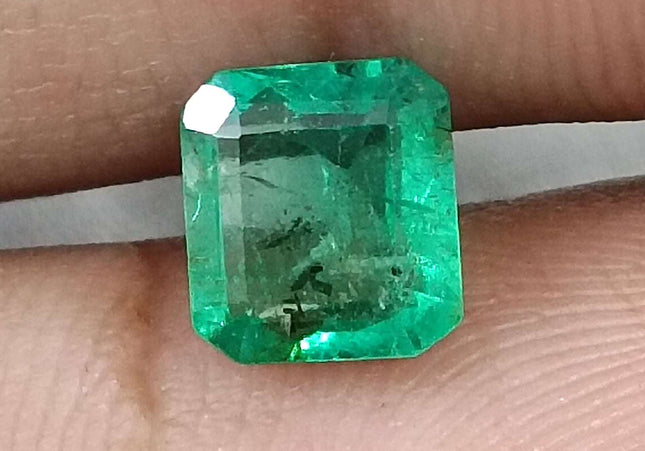 GSI Certified 1.51ct Medium Green Emerald Cut Natural Zambian Emerald Minor Oiled Loose Gemstone