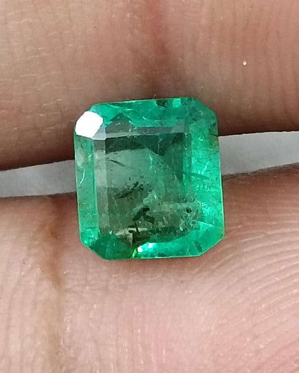 GSI Certified 1.51ct Medium Green Emerald Cut Natural Zambian Emerald Minor Oiled Loose Gemstone