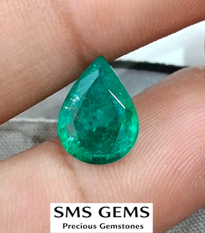 2.98ct Natural Emerald Medium Deep Green GSI Certified Pear Cut Loose Gemstone